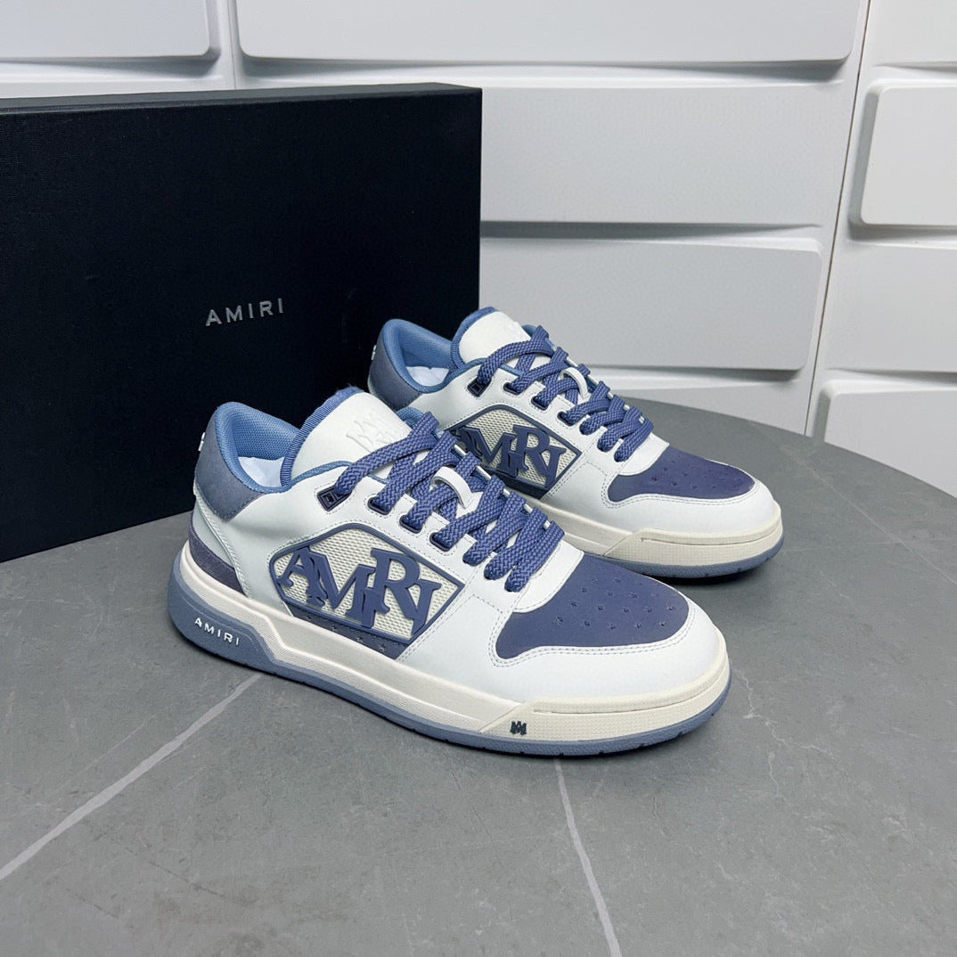 Amiri Classic Low Trainers White and Navy Blue