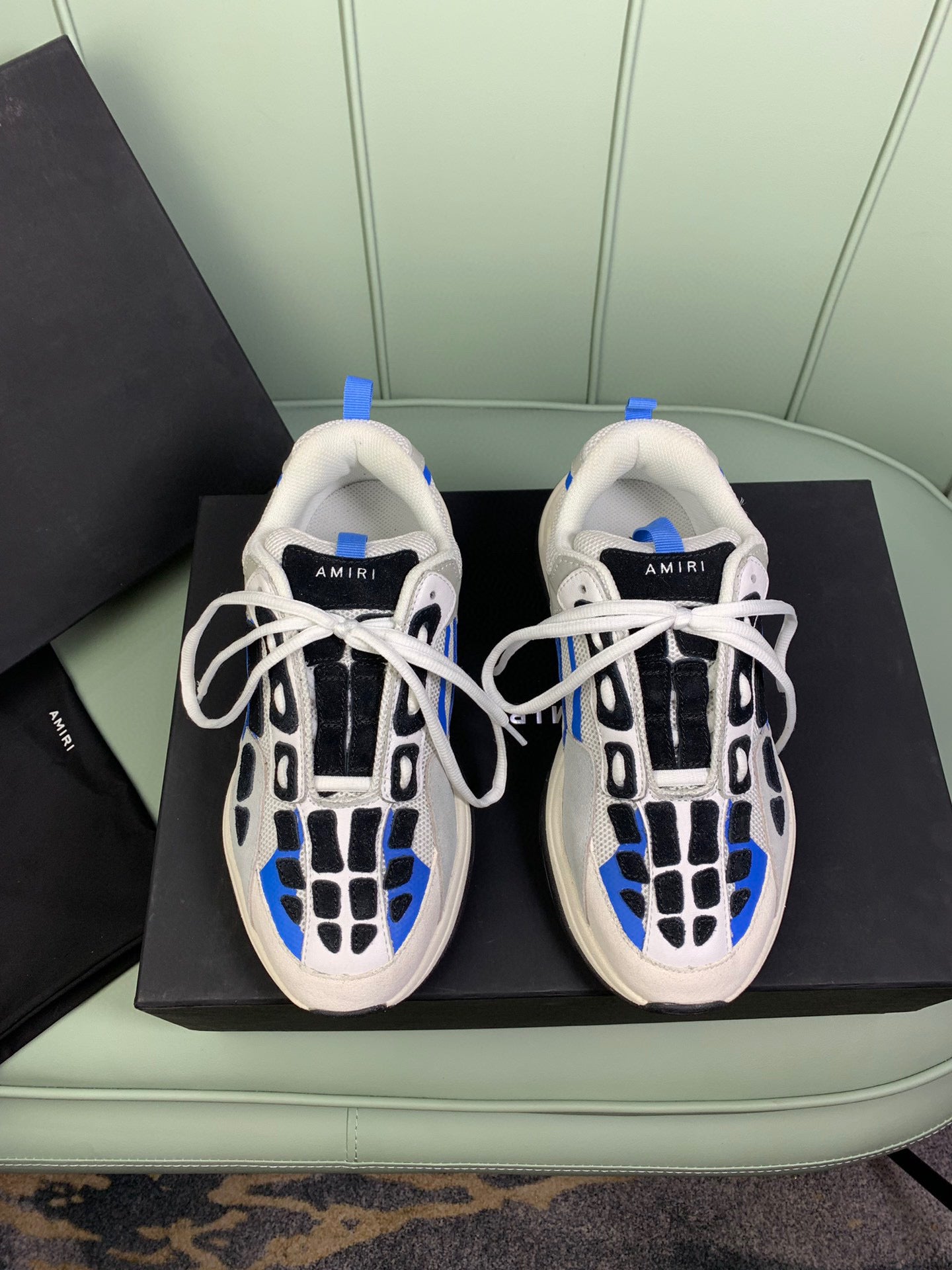 Amiri SKel-Top Trainers White and Blue