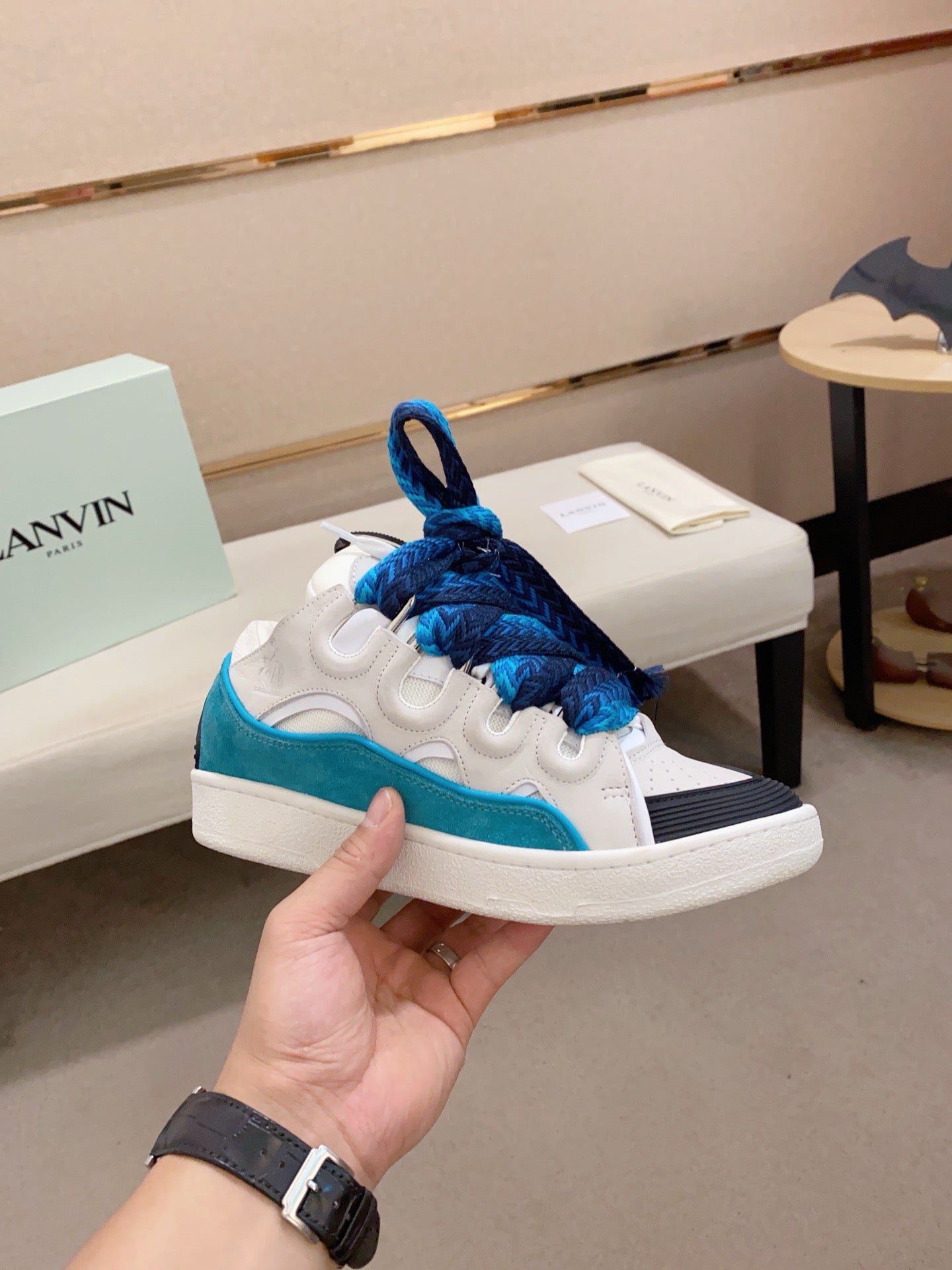 Lanvin Curb Low-top Trainers White and Blue