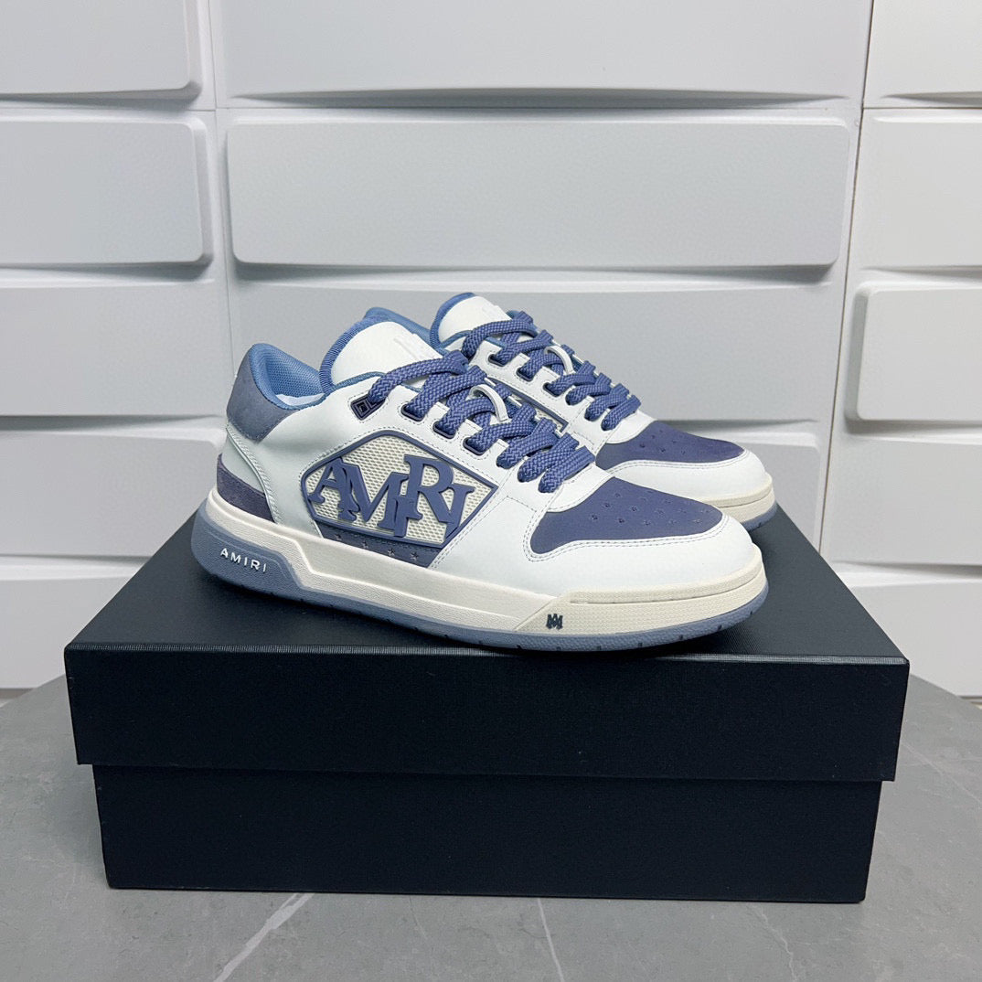 Amiri Classic Low Trainers White and Navy Blue